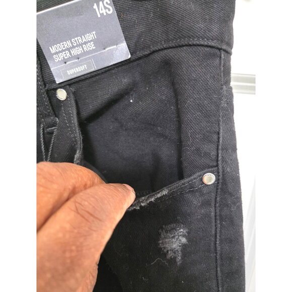 Express Womens Modern Straight Super High Rise Distressed Black Jeans Size 14S C - Picture 8 of 11
